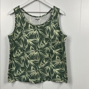 Lands' End Womens Sleeveless Top 2X Green Leaf Print Pullover Scoop Neck NWOT